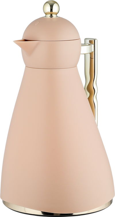 ترمس نور جلوري، 1 لتر، حافظة داخلية زجاج، ضغاط، يد ذهبي- بيج product image 3