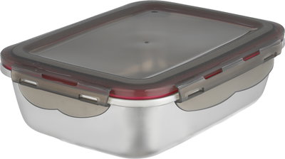 علبة تخزين ستانلس استيل الصحاح، 22x16x7 سم، غطاء بلاستيك، قفل - فضي أسود شفاف product image 2