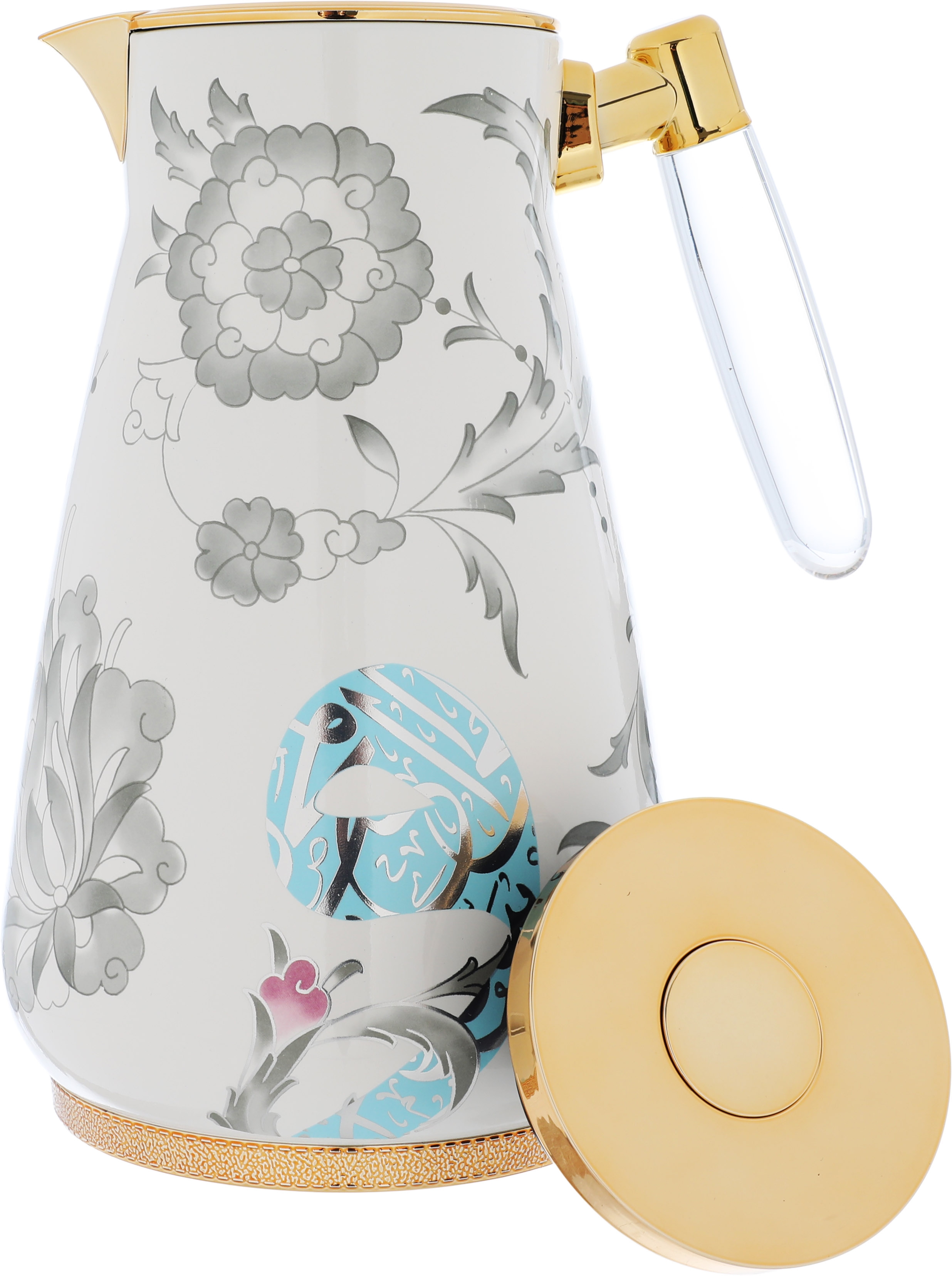 Al Saif Gallery Walaa thermos set, 0.75/1 liter, two pieces, thermal glass inner container, steel outer shell - white product image 3