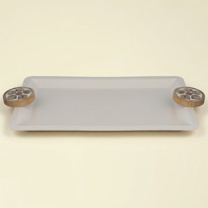 Alsaif Gallery Stainless Steel Serving Tray with Wooden Handles, 55.5 x 33 x 3.5 cm, Rectangular - Cream product image