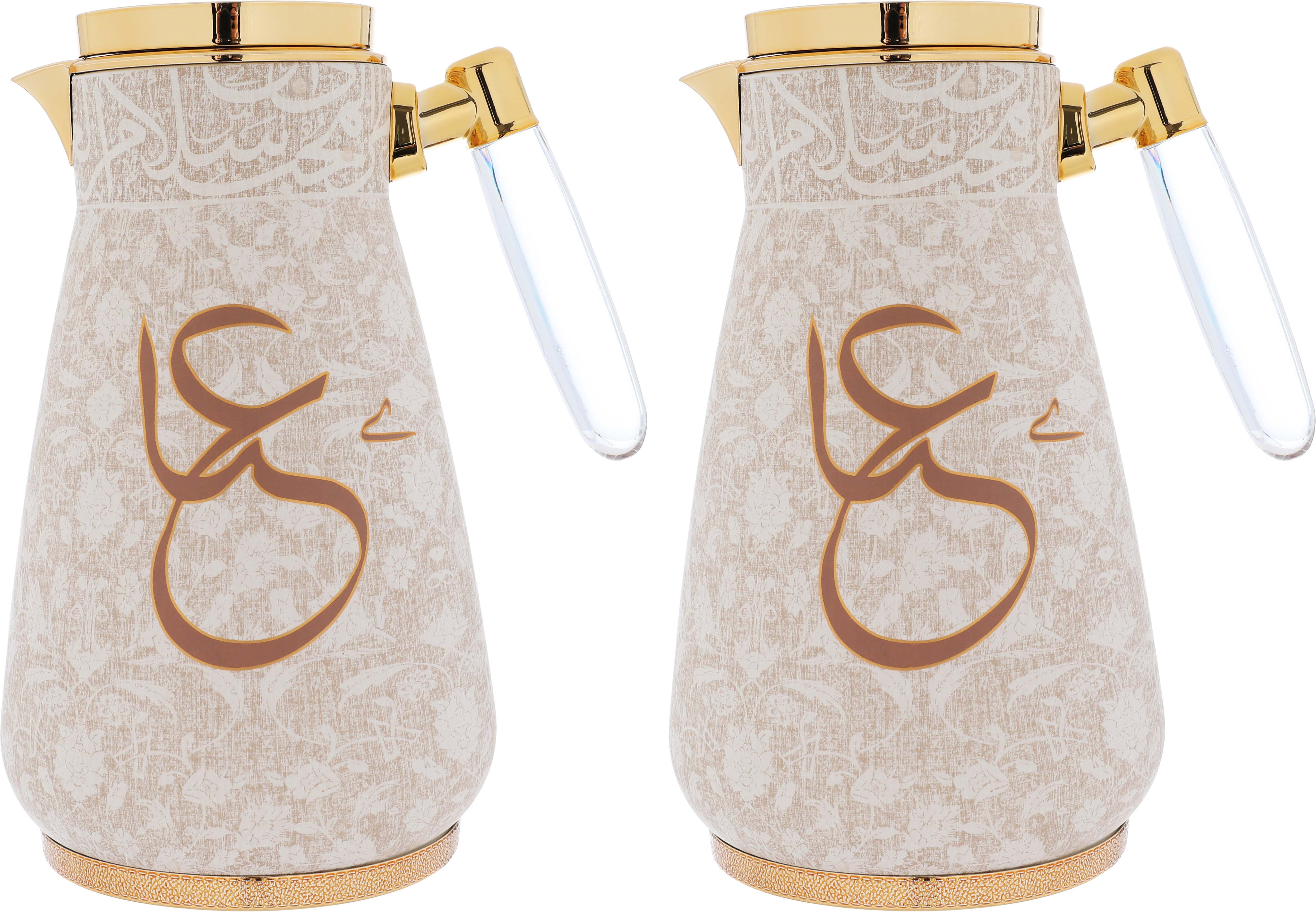 Al Saif Gallery Alia thermos set, 0.75/1 liter, two pieces, thermal glass inner shell, steel outer shell - beige with gold product image