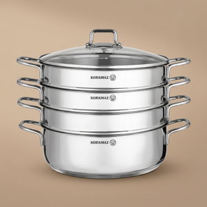 قدر مزدوج ستانلس ستيل كوركماز بيرلا، 28 سم، غطاء زجاج - فضي product image