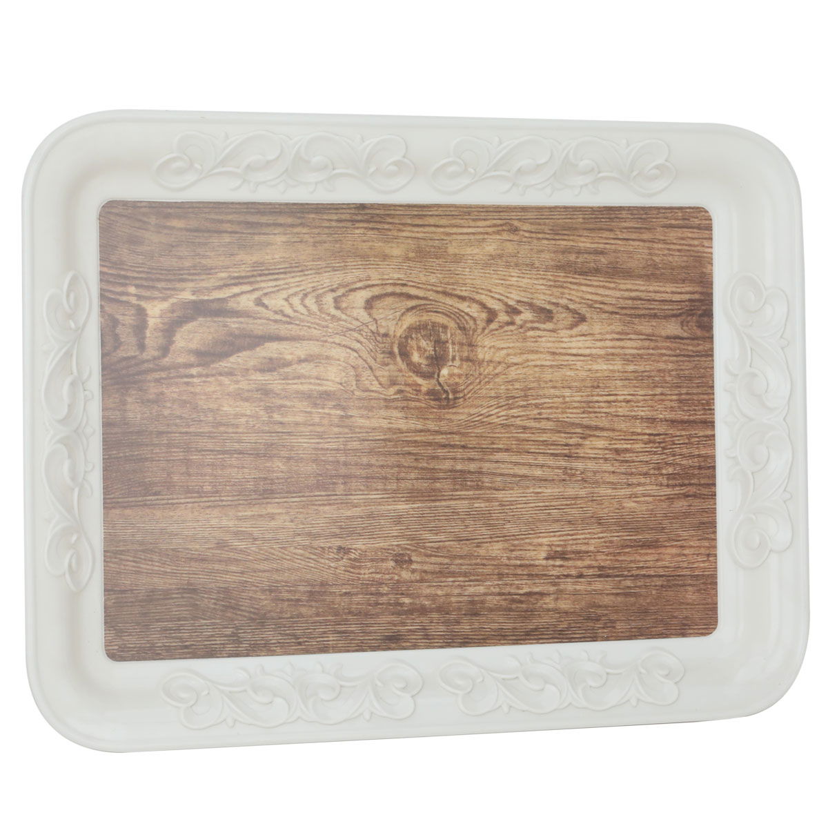 طوفرية ميلامين السيف غاليري، 40×30×3 سم، مستطيل، نقش خشبي - أبيض product image 1