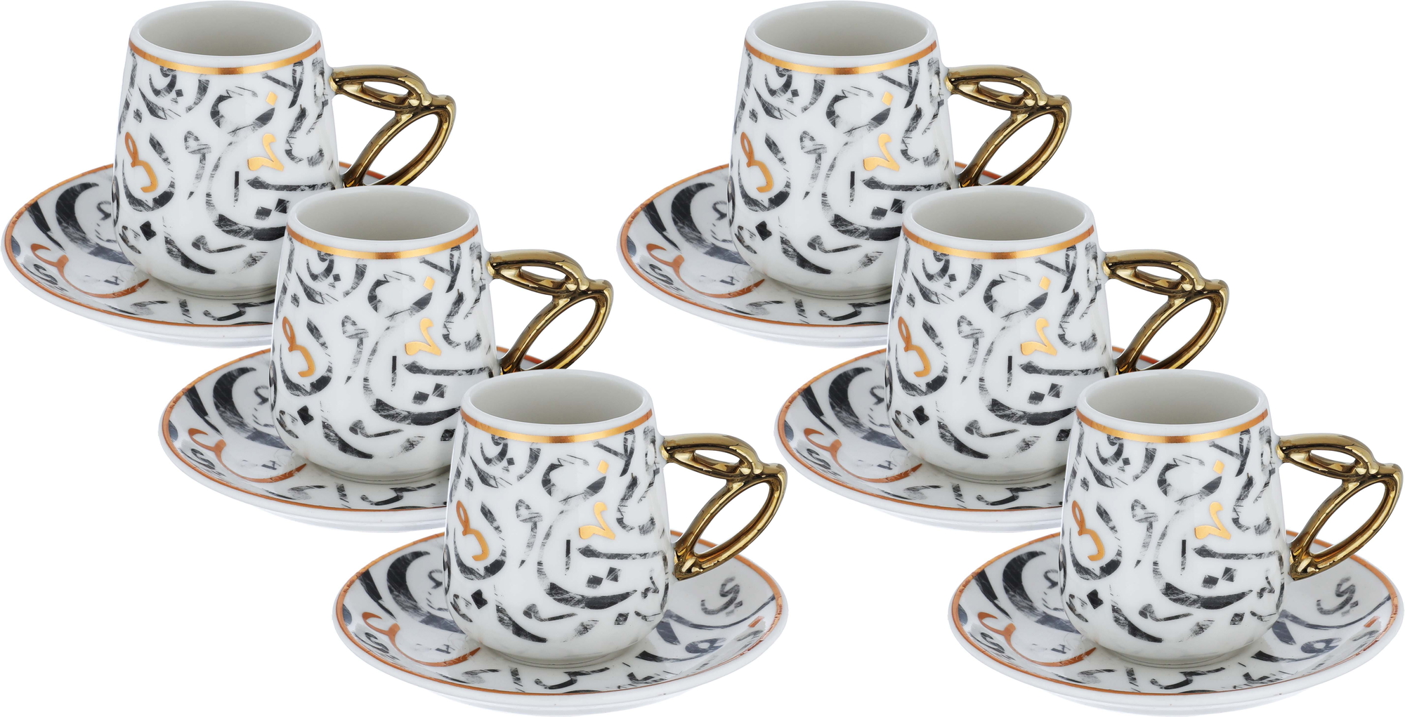 طقم فناجين قهوة بورسلان السيف غاليري، 12 قطعة، نقش حروف - أبيض product image 1