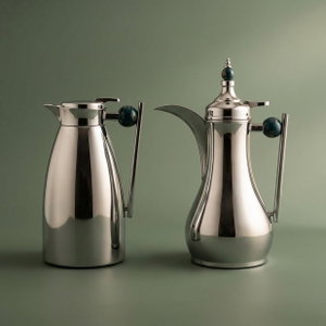 Al Saif Gallery Alaa thermos set, 1/1 liter, two pieces, thermal glass inner container, steel outer shell - `Silver product image