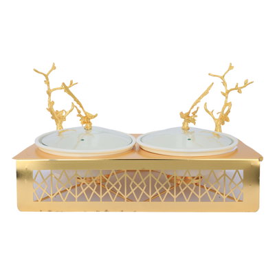 سخان طعام بورسلان السيف غاليري، 30.48 سم، مزود بغطاء وستاند - ابيض ذهبي product image 1