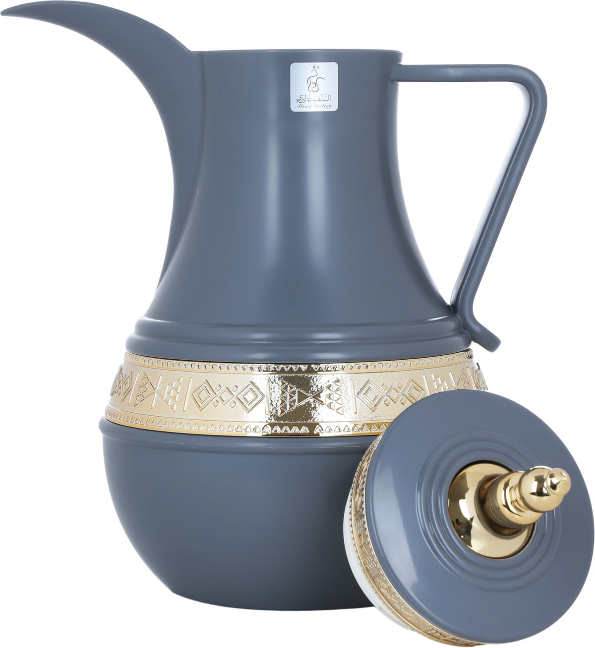 Al Saif Gallery Amal thermos set, 1 liter, gilded, two pieces, thermal glass inner shell, plastic outer shell - dark gray product image 5