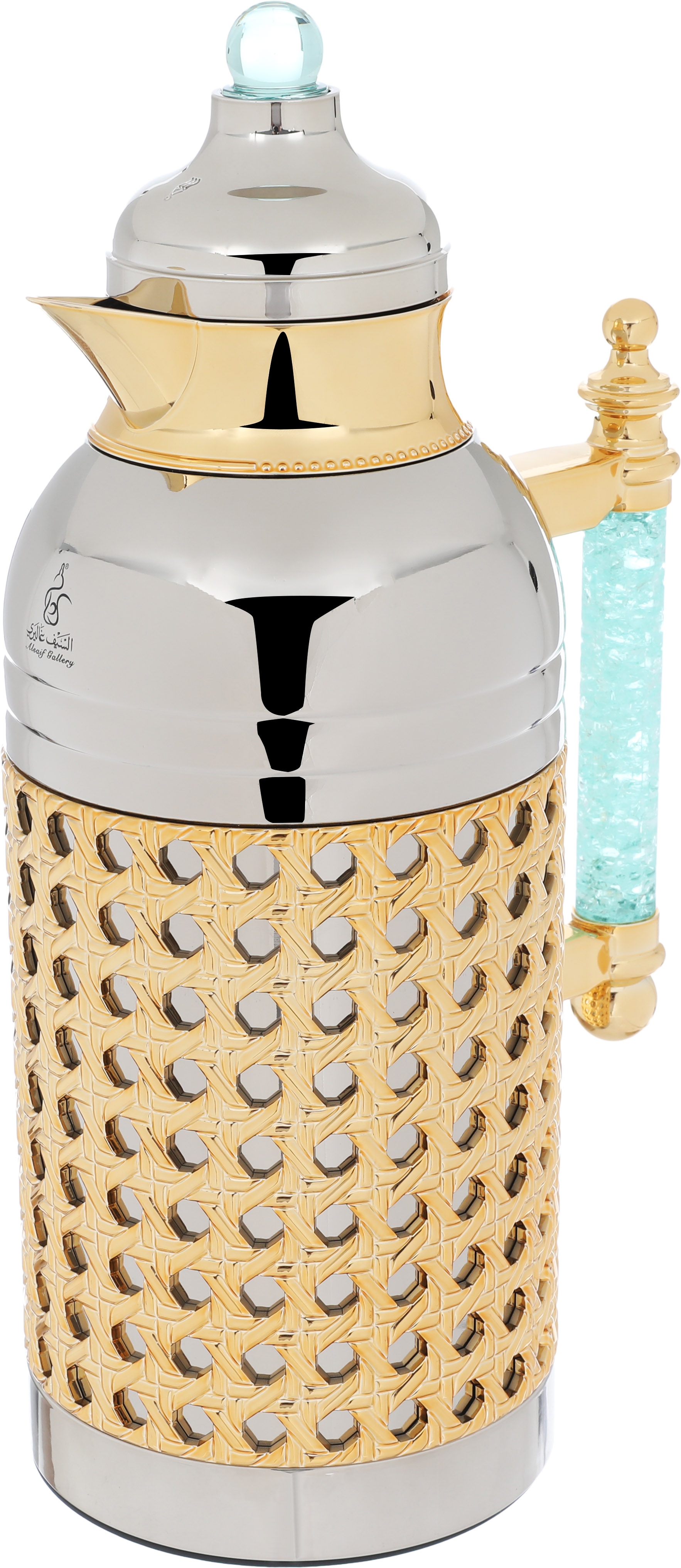 Al Saif Gallery Sarah thermos set, 1 liter, crystal handle, thermal glass inner case, steel outer case - silver product image 2