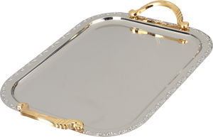 Al Saif Gallery Stainless Steel Serving Set, 3 Pieces, Rectangular, Gold Handle - Silver Gold product image 2