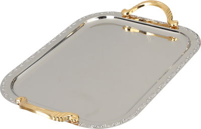 Al Saif Gallery Stainless Steel Serving Set, 3 Pieces, Rectangular, Gold Handle - Silver Gold product image 2