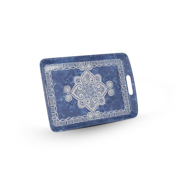 Al Saif Gallery Melamine Serving Tray, 18.25 cm, Embossed Rectangle, with Handle - Blue product image