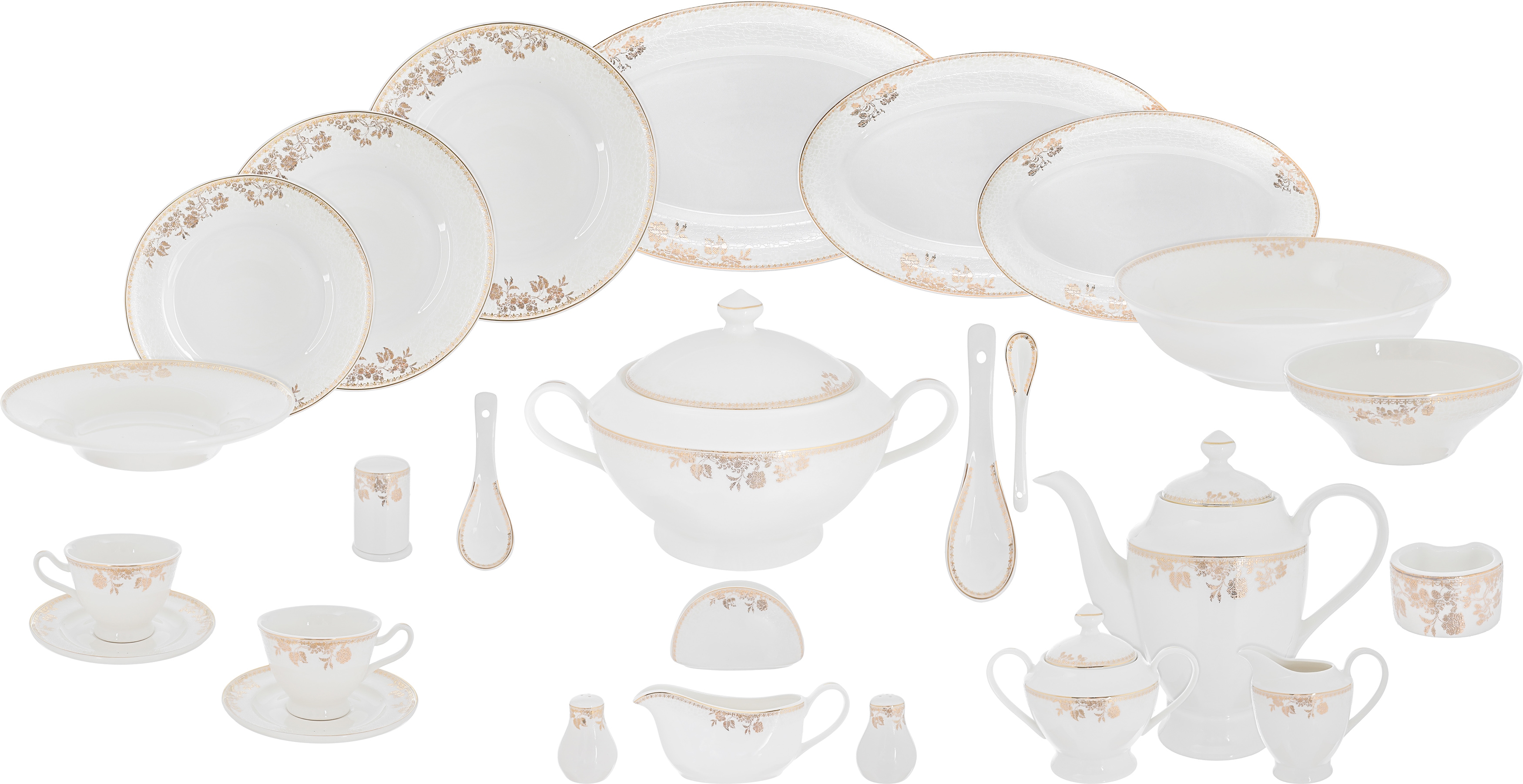 Victoria Al Saif Gallery porcelain dining set, 166 pieces, golden embossed, golden line - white product image