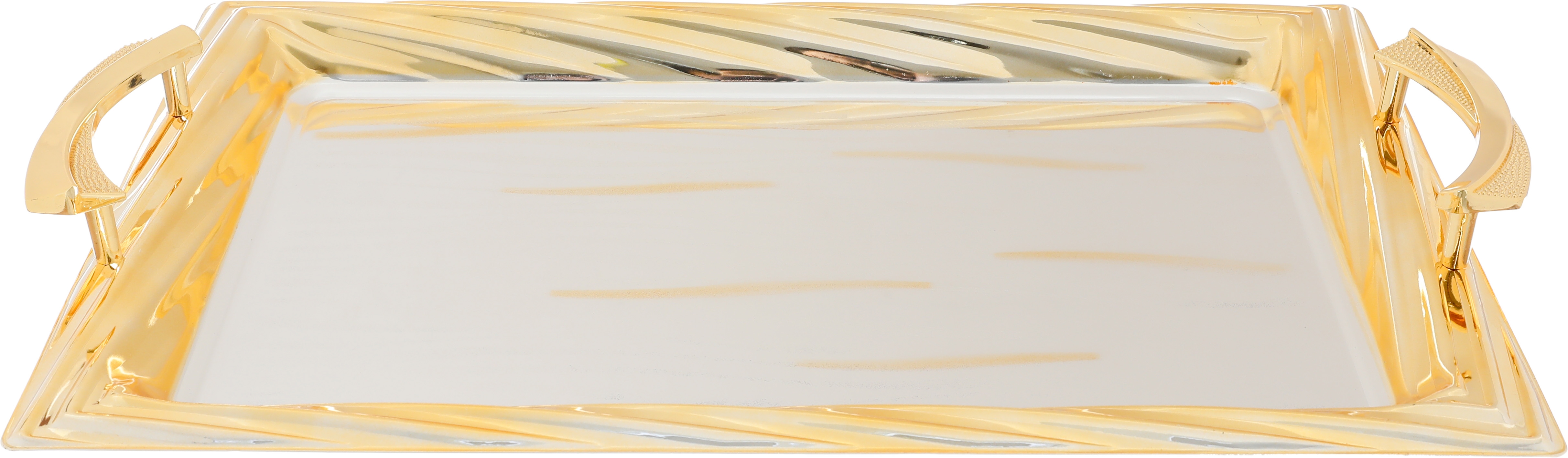 Al Saif Gallery steel topper, 52.4x34x5.5 / 46x29x5.5 / 39.5x23.5x5.5 cm, rectangular, with gold edges, 3 pieces - silver product image 3