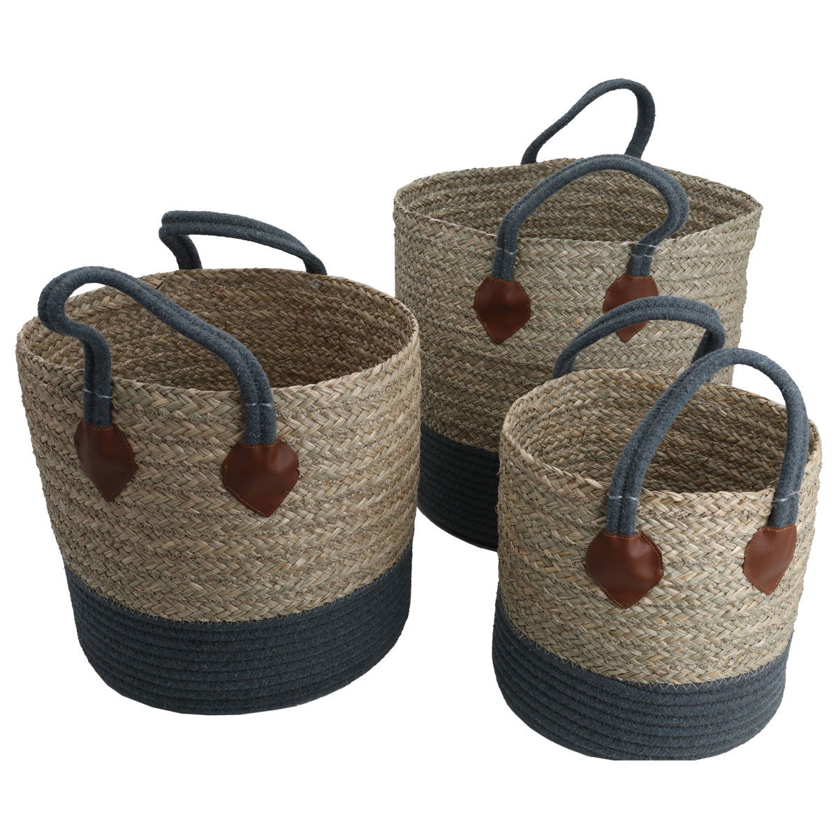 Al Saif Gallery Cotton Baskets Set, 20 x 30 x 35 cm, Round, with Handle, 3 Pieces - Beige product image