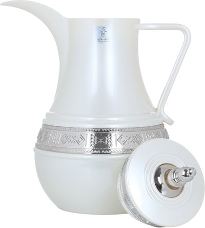 Al Saif Gallery Amal thermos set, 1/1 liter, 2 pieces, thermal glass inner shell, plastic outer shell - white product image 6