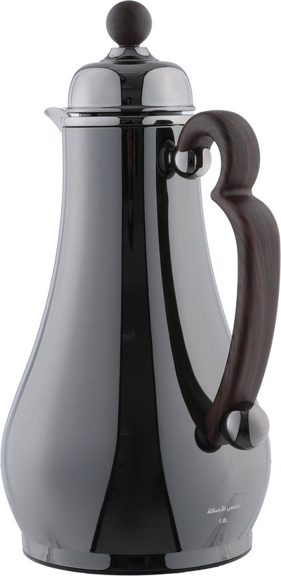 Al Saif Gallery Asalah Thermos Set, 2 pieces, 1/1 liter, glass interior, dark wood handle, push-button - black product image 8