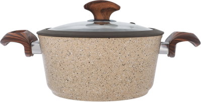 طقم قدور جرانيت بغطاء زجاج فالز، 9 قطع، يد خشبي - بني فاتح product image 3