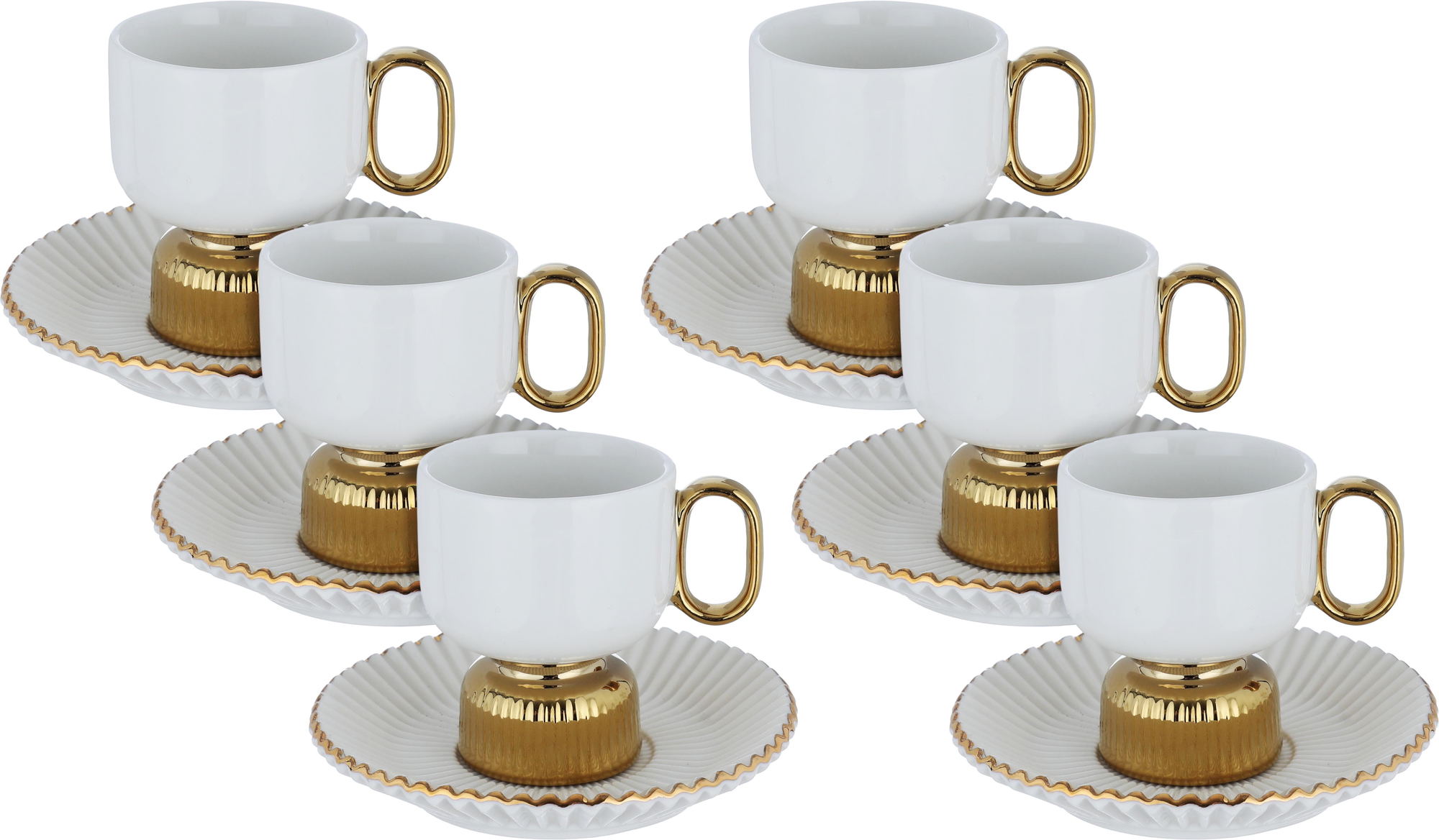 طقم فناجين قهوة بورسلان السيف غاليري، 12 قطعة، قاعدة ذهبي - أبيض product image