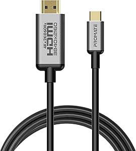 Promate Plastic Audio Video Cable, USB-C, HDMI, Thunderbolt 3 Compatible, 4K x 2K Display Support, 6ft Cord, for MacBook, Dell, Samsung, Chromebook, HDLink-60H - Gray product image 1