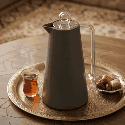 Glory Helena Thermos, 1 Liter, Glass Interior, Transparent Handle, Push-Button Lid - Dark Gray product image 2