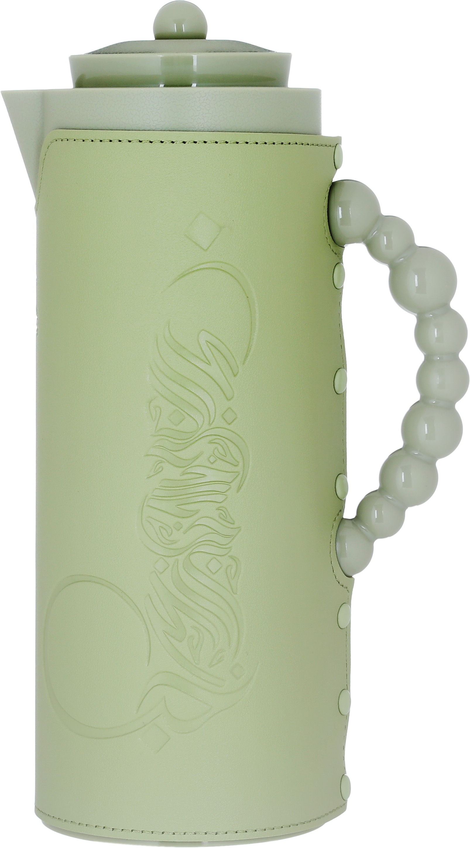 Al Saif Gallery Royal 7 glass thermos, 1 liter, with leather cover, glass inner case, plastic outer body - green product image
