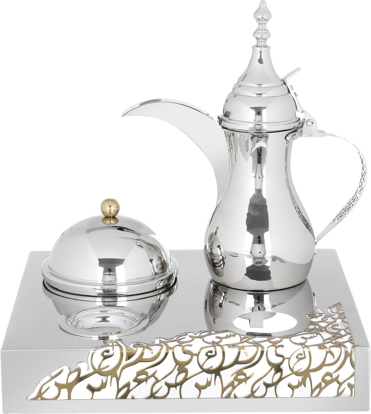 طقم ضيافة أستيل (دلة +تمرية +صحن نوا)السيف غاليري، 4 قطع، قاعدة - فضي product image