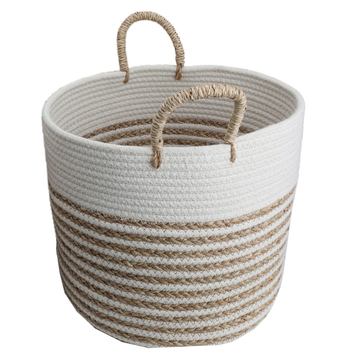 Al Saif Gallery Cotton Baskets Set, 29 x 35 x 37 cm, Round with Handle, 3 Pieces - Beige product image 3