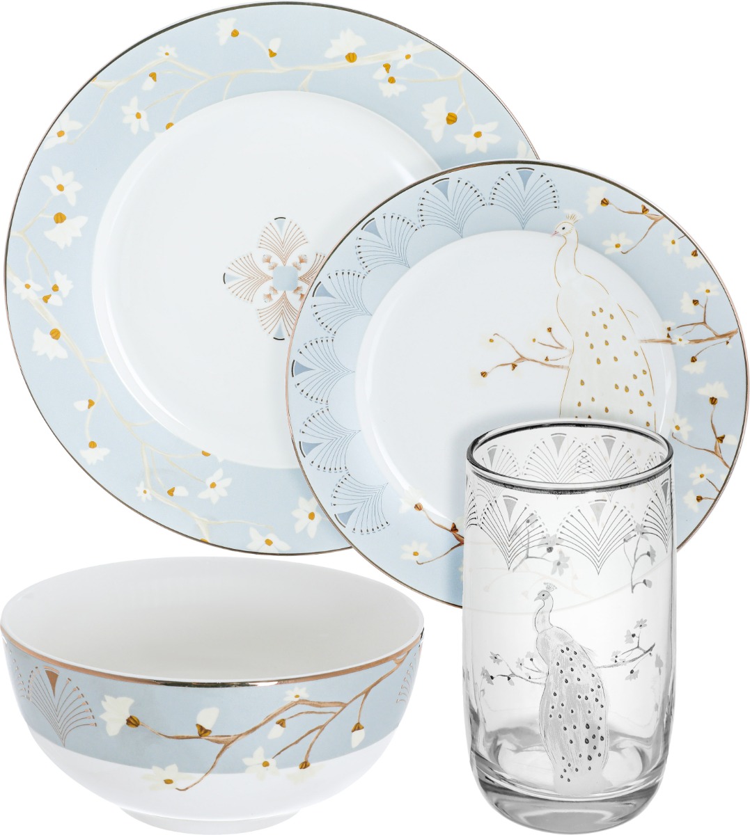 طقم تقديم عشاء بورسلان السيف غاليري، نقش طاووس، 24 قطعة - أبيض product image 3