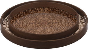 Al Saif Gallery Wooden Tray Set, Round, 2 Pieces - Wood Brown product image