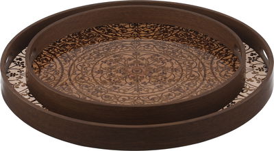 Al Saif Gallery Wooden Tray Set, Round, 2 Pieces - Wood Brown product image 1