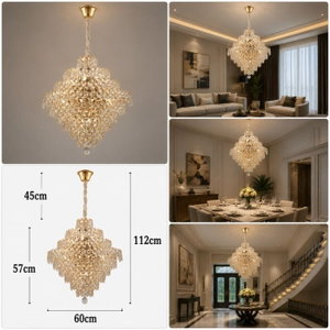 Norco Neoclassical Aluminum Glass Chandelier, G9 Bulb Base, 15 Bulbs, 60x112cm - Gold product image 2