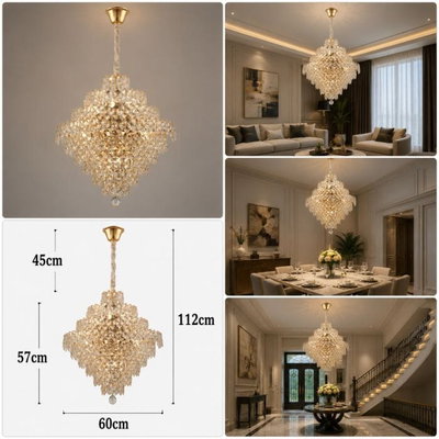 Norco Neoclassical Aluminum Glass Chandelier, G9 Bulb Base, 15 Bulbs, 60x112cm - Gold product image 2