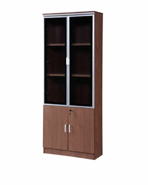 OW-110 MDF wood storage and display cabinet, 190×80×32 cm, 4 doors, 2 glass tops, 2 wooden bottoms, metal handles - Light Brown product image 2