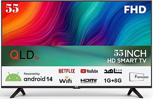 تلفزيون سمارت بدون اطار كيو ال دي، 55 بوصة، شاشة LED، FHD، اندرويد 14، QLDT-55S1 - اسود product image