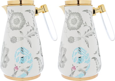 Al Saif Gallery Walaa thermos set, 0.75/1 liter, two pieces, thermal glass inner container, steel outer shell - white product image 2