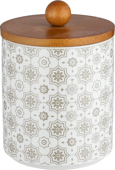 طقم علب بهارات مع استاند خشب بورسلان ون مور, 7 قطع، نقش بيج - ابيض خشبي product image 3