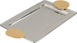 Al Saif Gallery stainless steel serving tray, 30x18.5x2 cm, rectangular, gold-silver handle product image 2