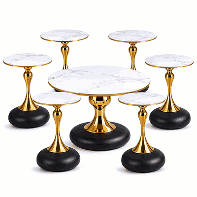 طقم طاولات سيراميك و ستيل و اكرليك، 7 قطع - اسود ذهبي product image 3