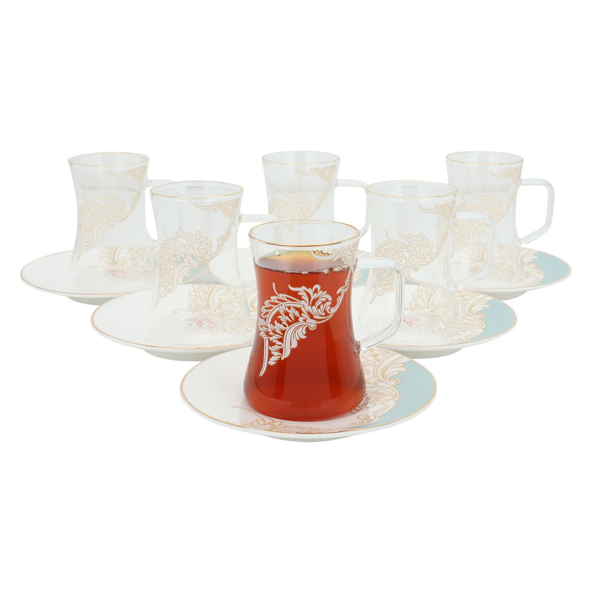 طقم بيالات زجاج السيف غاليري، صحون بورسلان نقش مذهب، 12 قطعة - شفاف product image 3