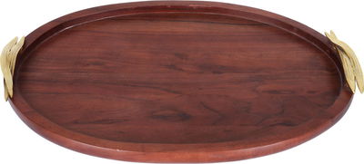 طوفرية تقديم خشب السيف غاليري، 45×30 سم، دائري، يد ورقة شجر ذهبي - بني product image 2