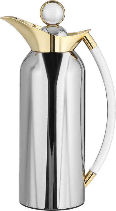 Al Saif Gallery Al Thuraya Thermos Set, 2 Pieces, 1/1 Liter, glass interior, transparent handle, push-button lid - silver gold product image 7