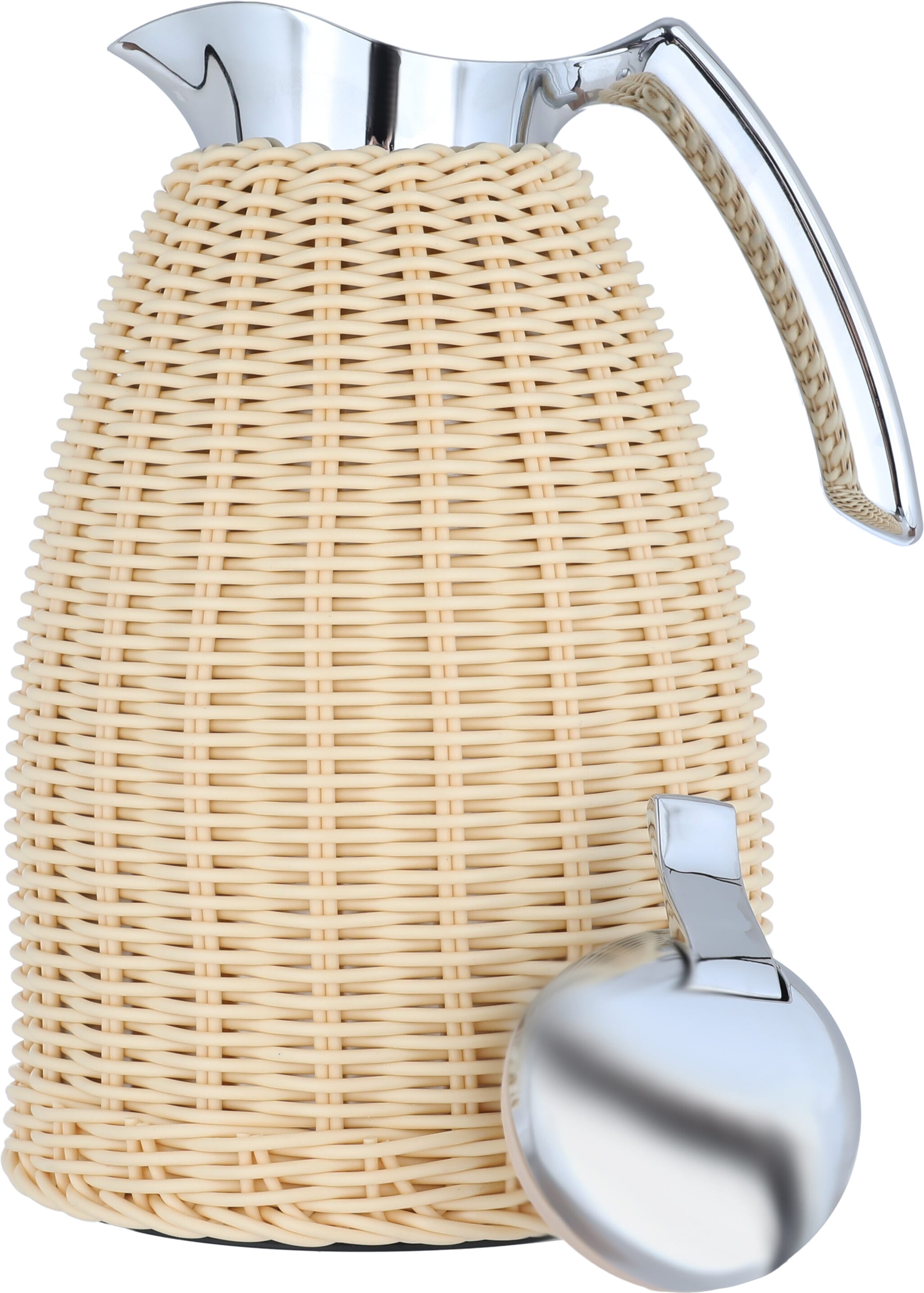 Timeless rattan thermos, 1.5 liters, silver handle, thermal glass inner container, plastic outer shell - silver beige product image 2