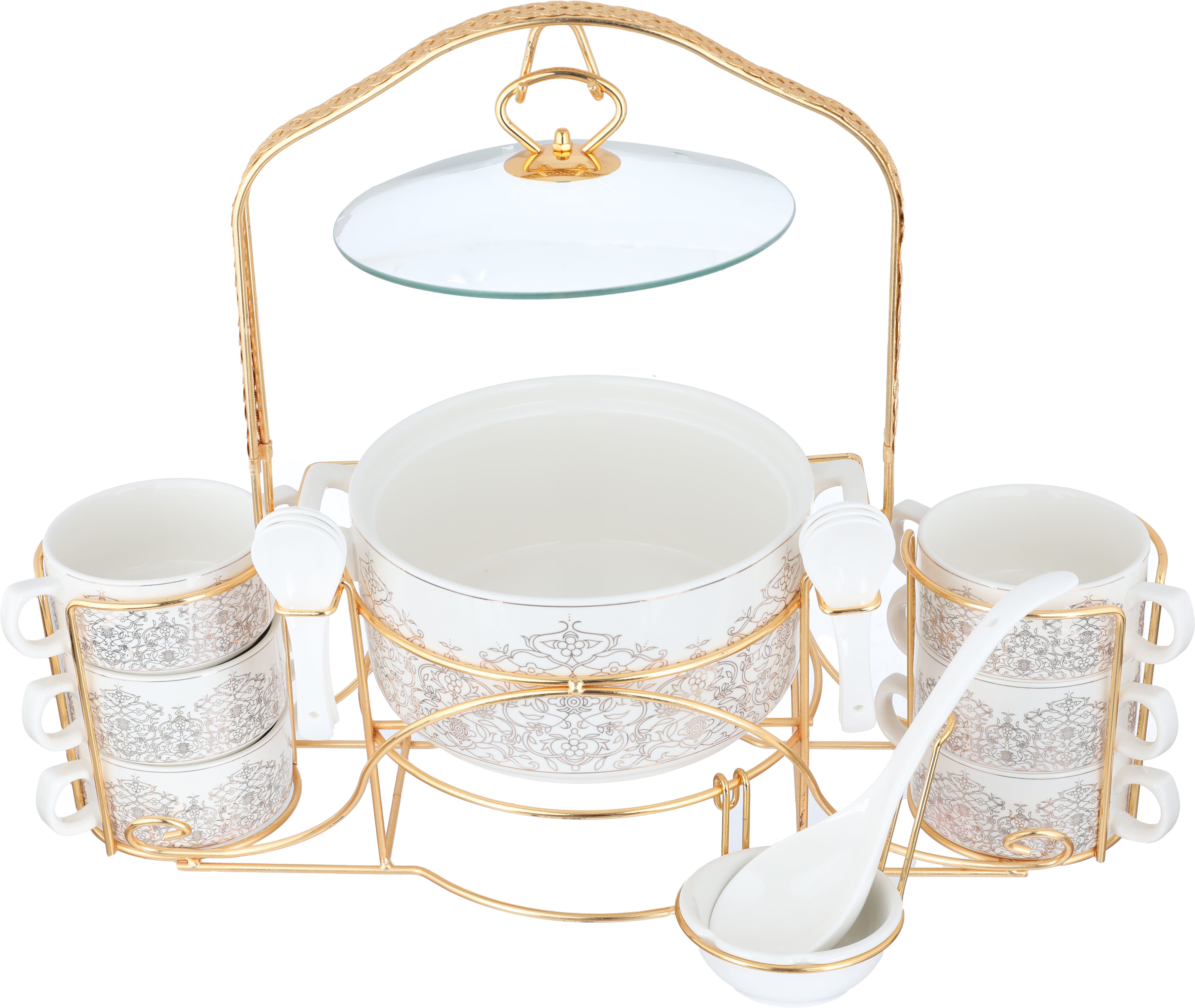 Al Saif Gallery porcelain soup set, with golden stand, 18 pieces - white product image