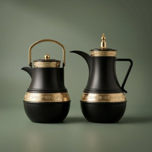 Al Saif Gallery Amal Thermos Set, 1/1 Liter, 2 Pieces, Inner Glass Container, Outer Plastic Body - Black product image