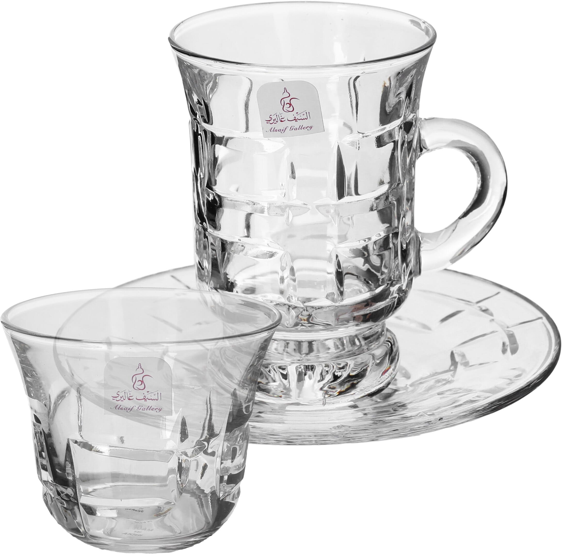 طقم تقديم شاي وقهوة كريستال السيف غاليري، مع الصحن، 18 قطعة - شفاف product image 1