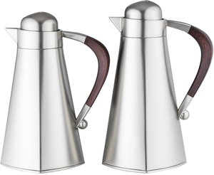 Al Saif Gallery Al Yamamah Thermos Set, 2 Pieces, 0.7/1 Liter, Glass Inner Material, Wooden Handle, Press Lid - Silver product image 2