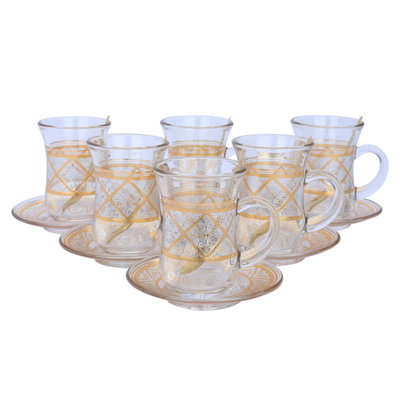 Max Glass tea and coffee serving set, 24 pieces, golden pattern - transparent product image 2