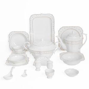 Al Saif Gallery Gold Engraved Porcelain Dinner Set, 65 Pieces, Rectangular - White product image