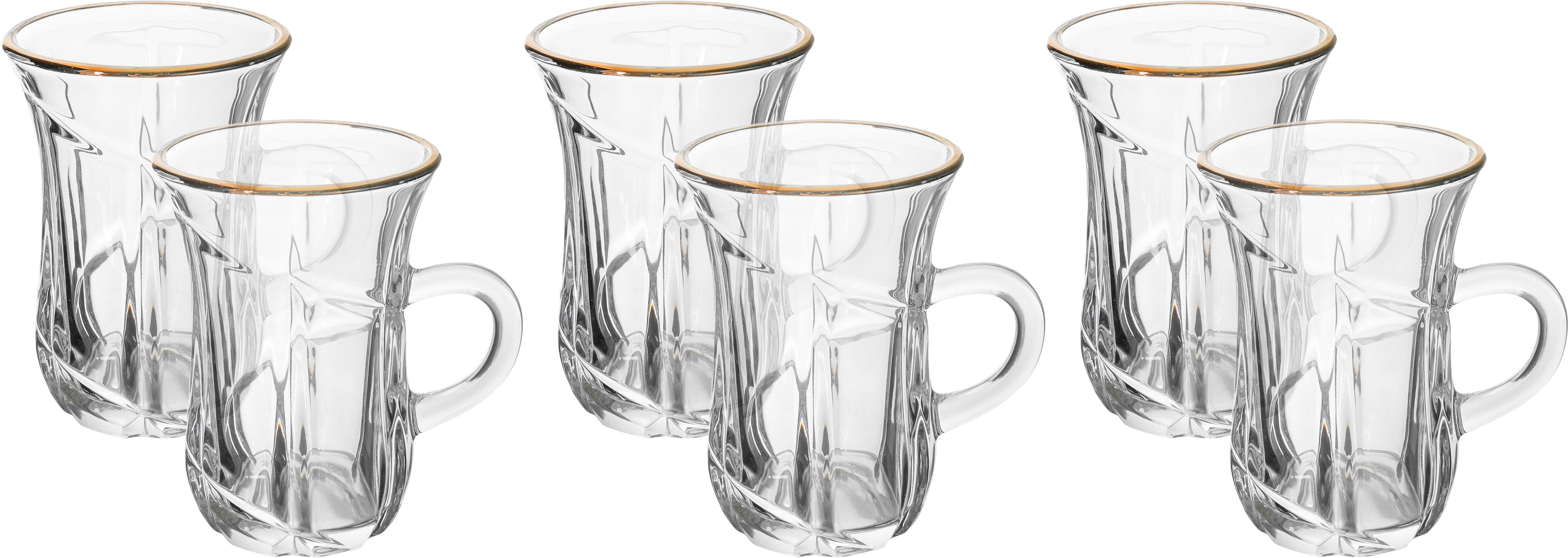 Tea set with max glass handle, with golden font, 6 pieces - transparent product image