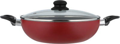 Mr.Cook Deep Teflon Frying Pan, 30 cm, Two Black Handles, Glass Lid - Red product image 3